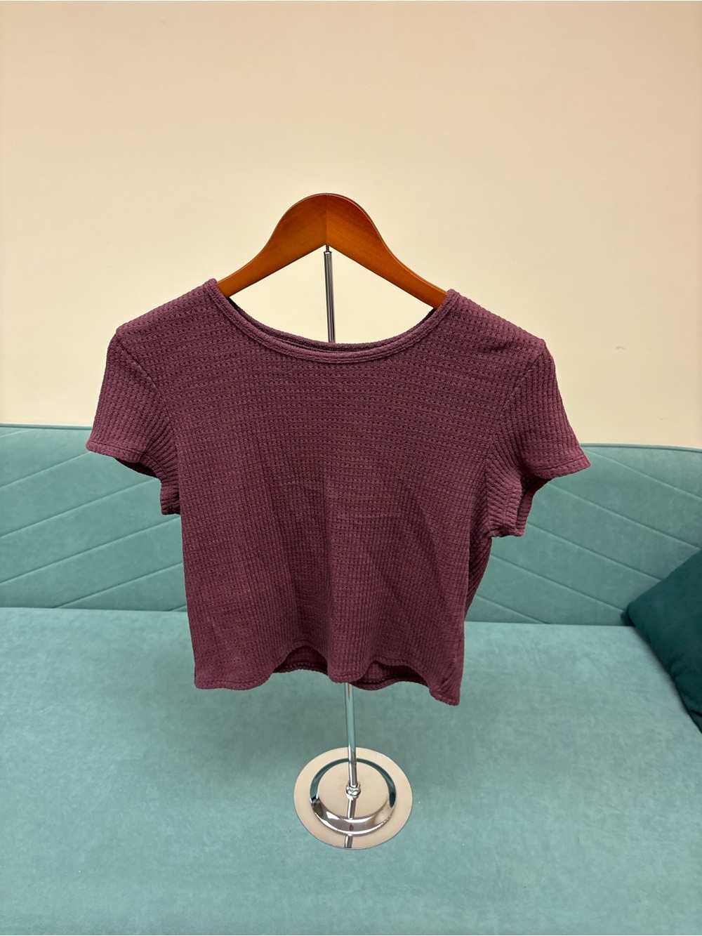 American Eagle Outfitters Waffle Crop Tee - Plum
